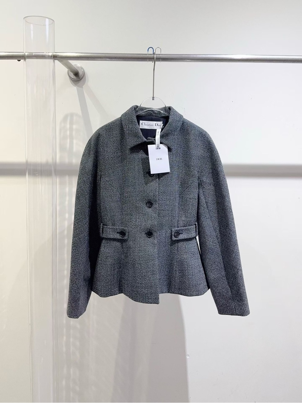 Dior Gray Wool-Blend Tailored Peplum Jacket